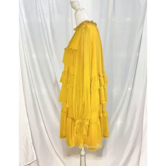 Sunflower Yellow Tiered Ruffles Mini Dress | 60s-Style Retro Cocktail - Picture 3 of 9
